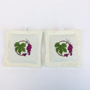 Handmade Embroidered Lavender Filled Sachet Linen Drawer Pillow Grape Vine